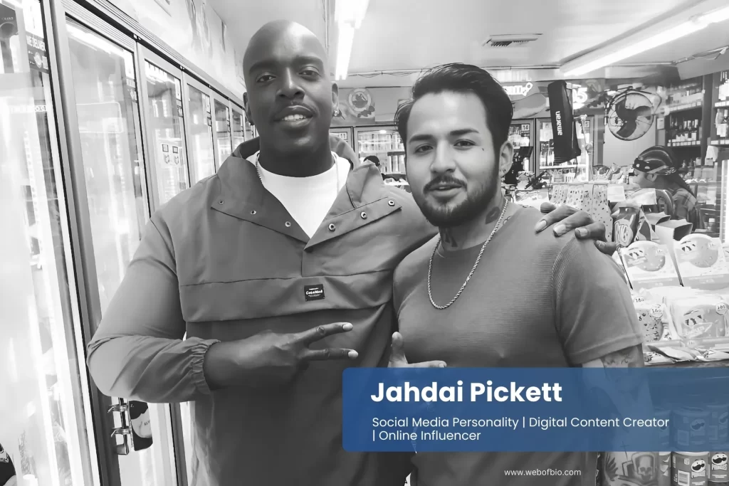 A black and white photo of Jahdai Pickett in a store.