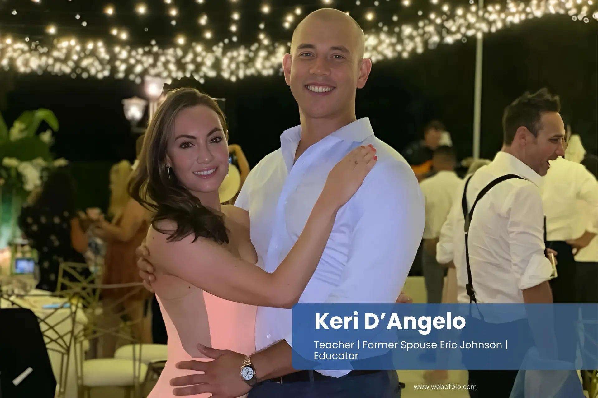 Keri D’Angelo with Eric Johnson posing for a photo at a wedding.