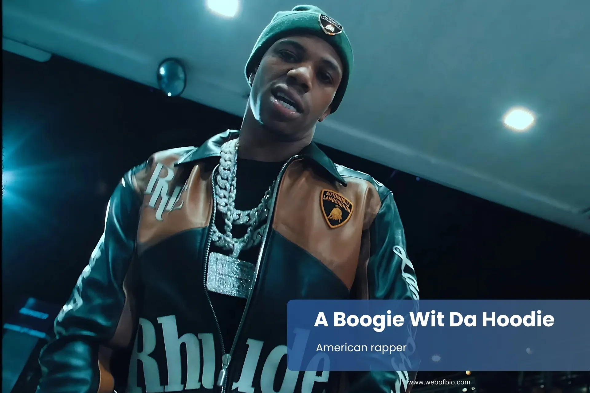 A Boogie Wit Da Hoodie posing in leather jacket.