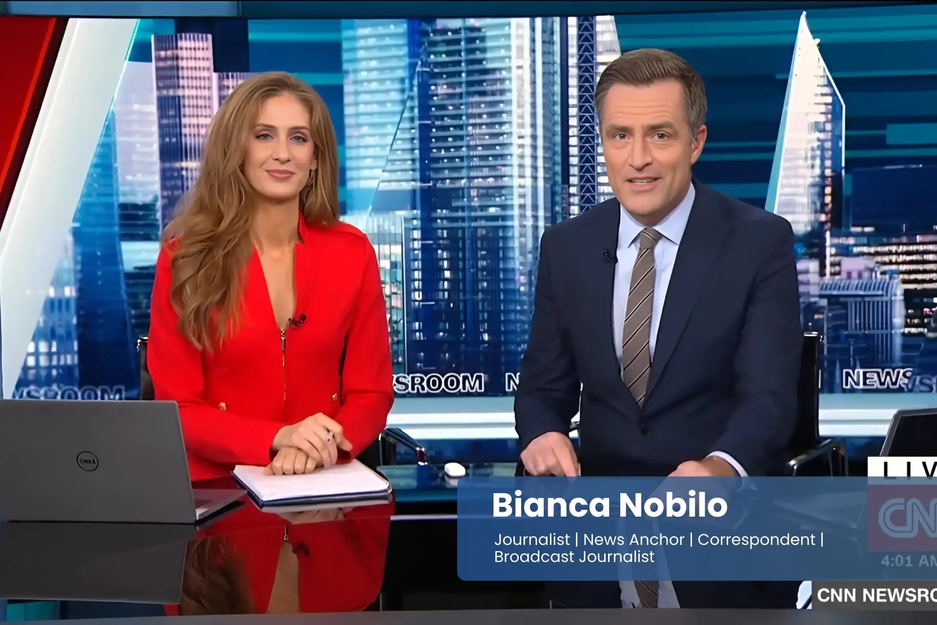 Bianca Nobilo at the news set.