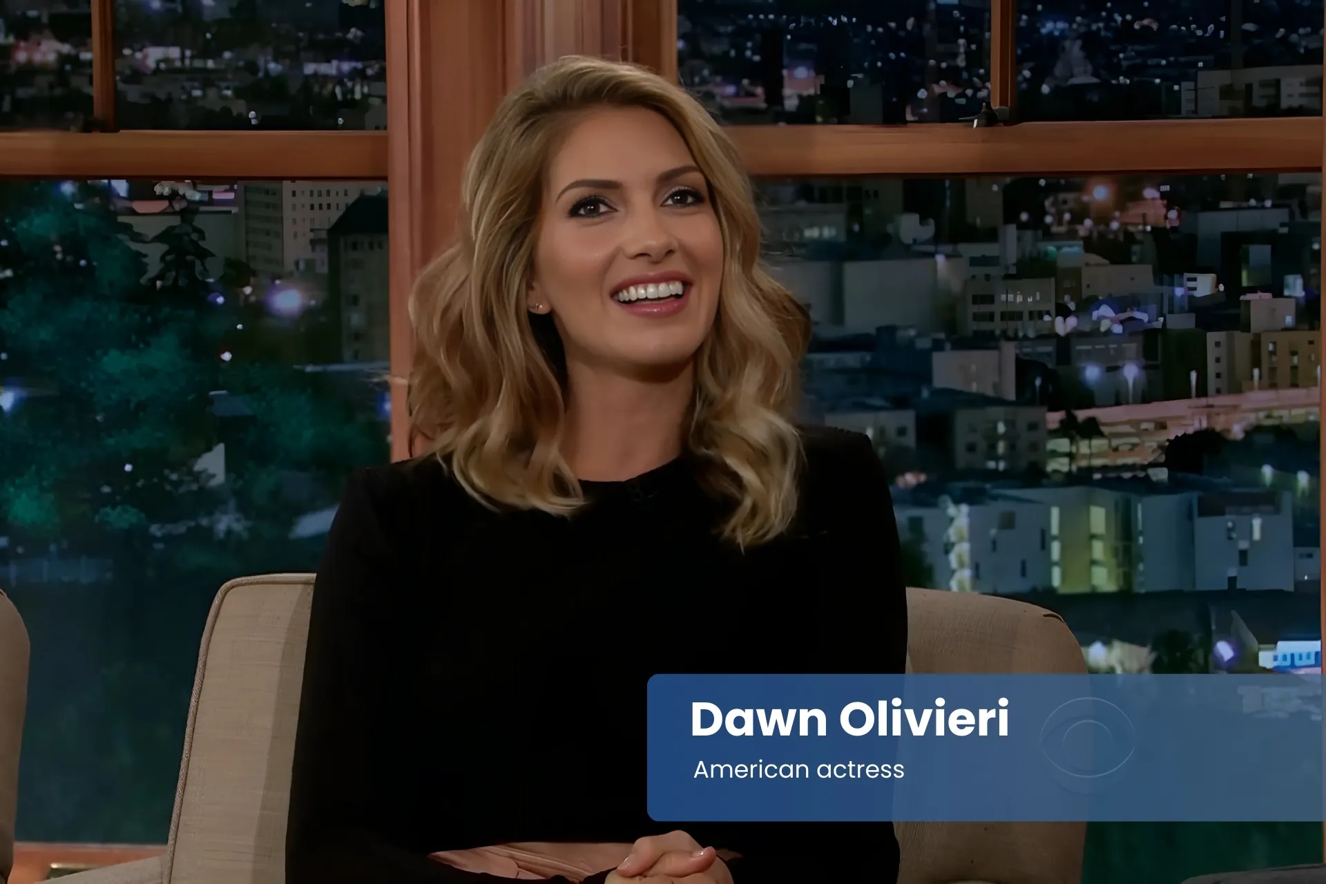 Dawn Olivieri is talking to their co-host on the Jimmy Kimmel show.