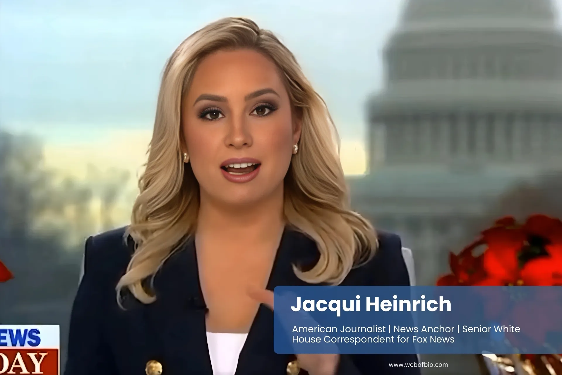 Fox News anchor Jacqui Heinrich delivers the news.