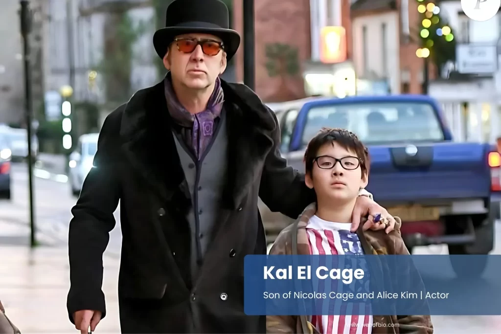 Kal El Cage father Nicolas Cage walking city street.