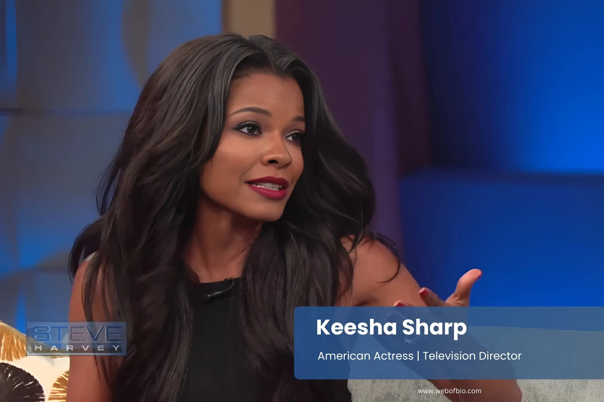 Keesha Sharp, talk show host, engages in conversation.