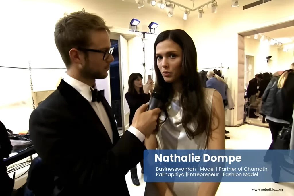 Nathalie Dompe talking to journalist
