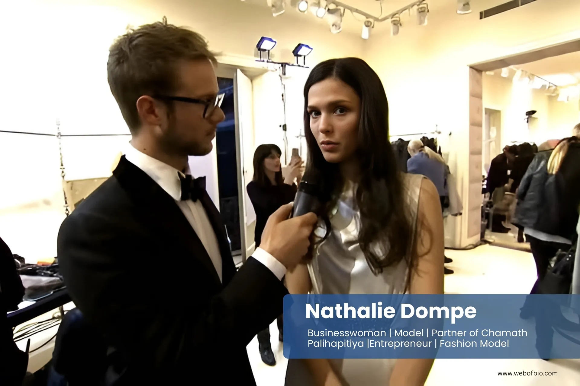 Nathalie Dompe talking to journalist