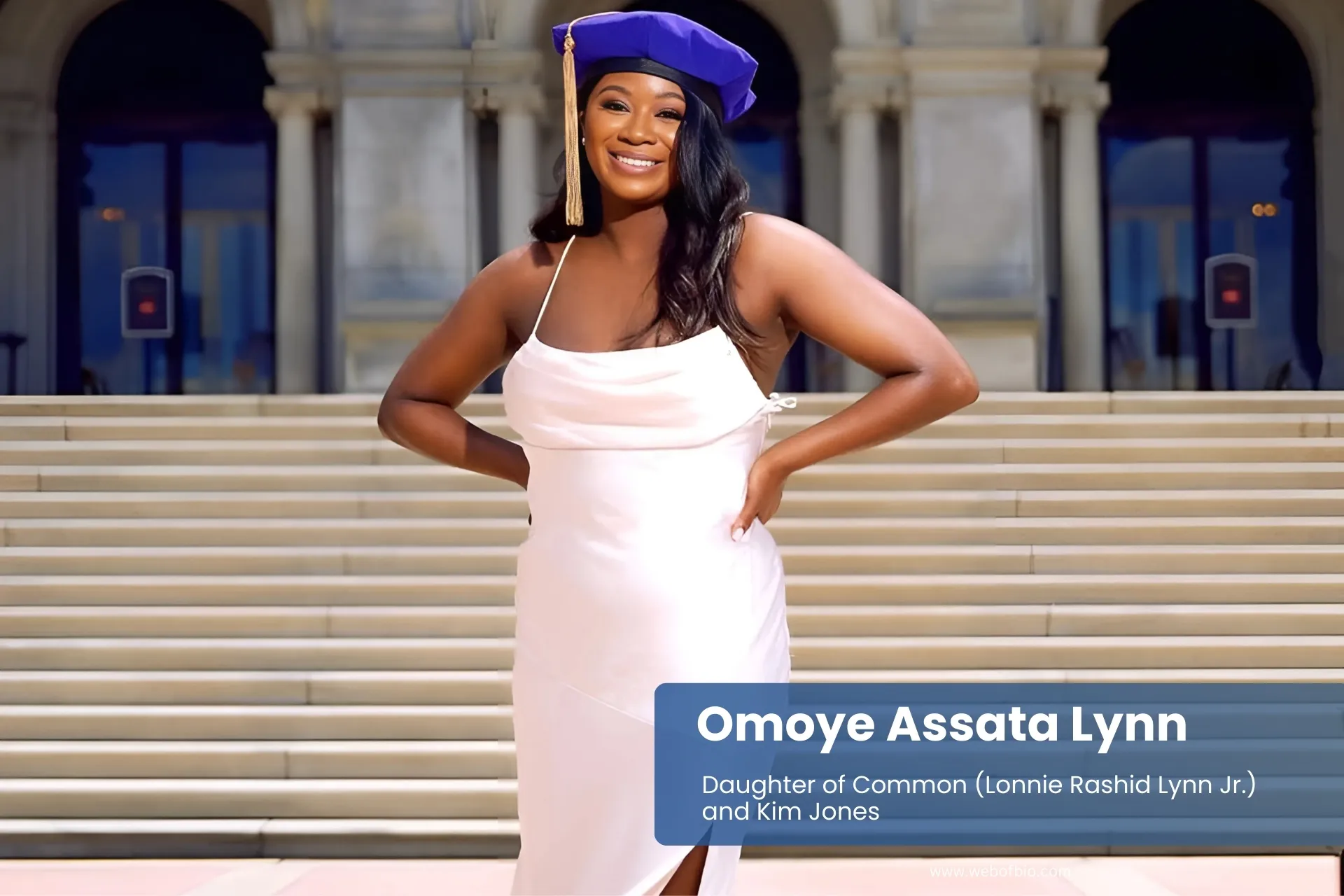 Omoye Assata Lynn graduation gown cap smiling.
