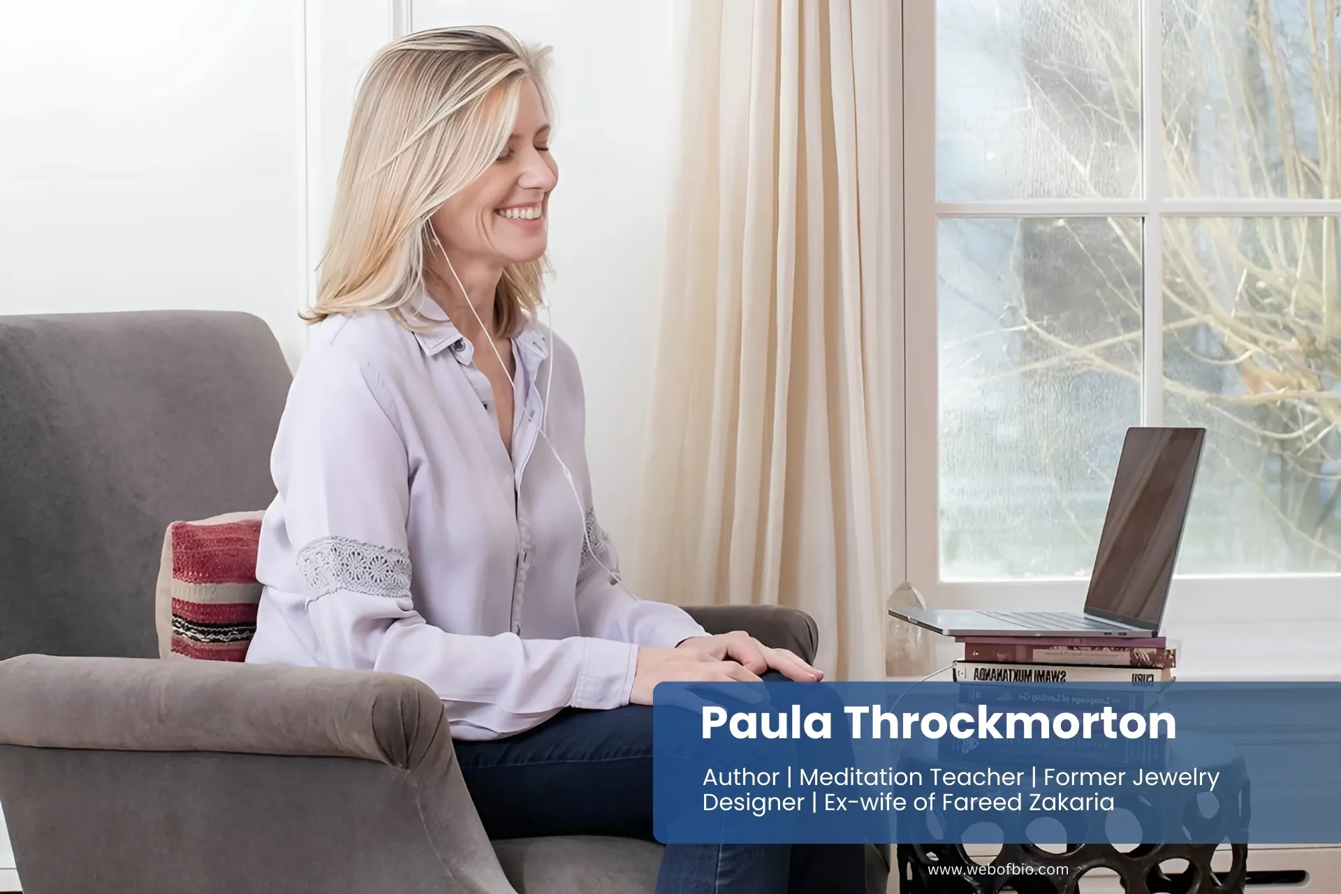 Paula Throckmorton sitting comfortably in a chair.