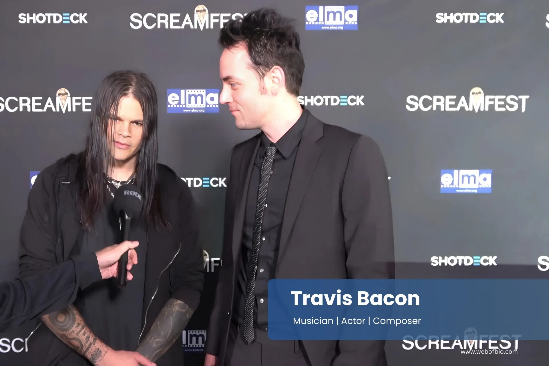 Travis Bacon interviewed on the red carpet at Screamfest.