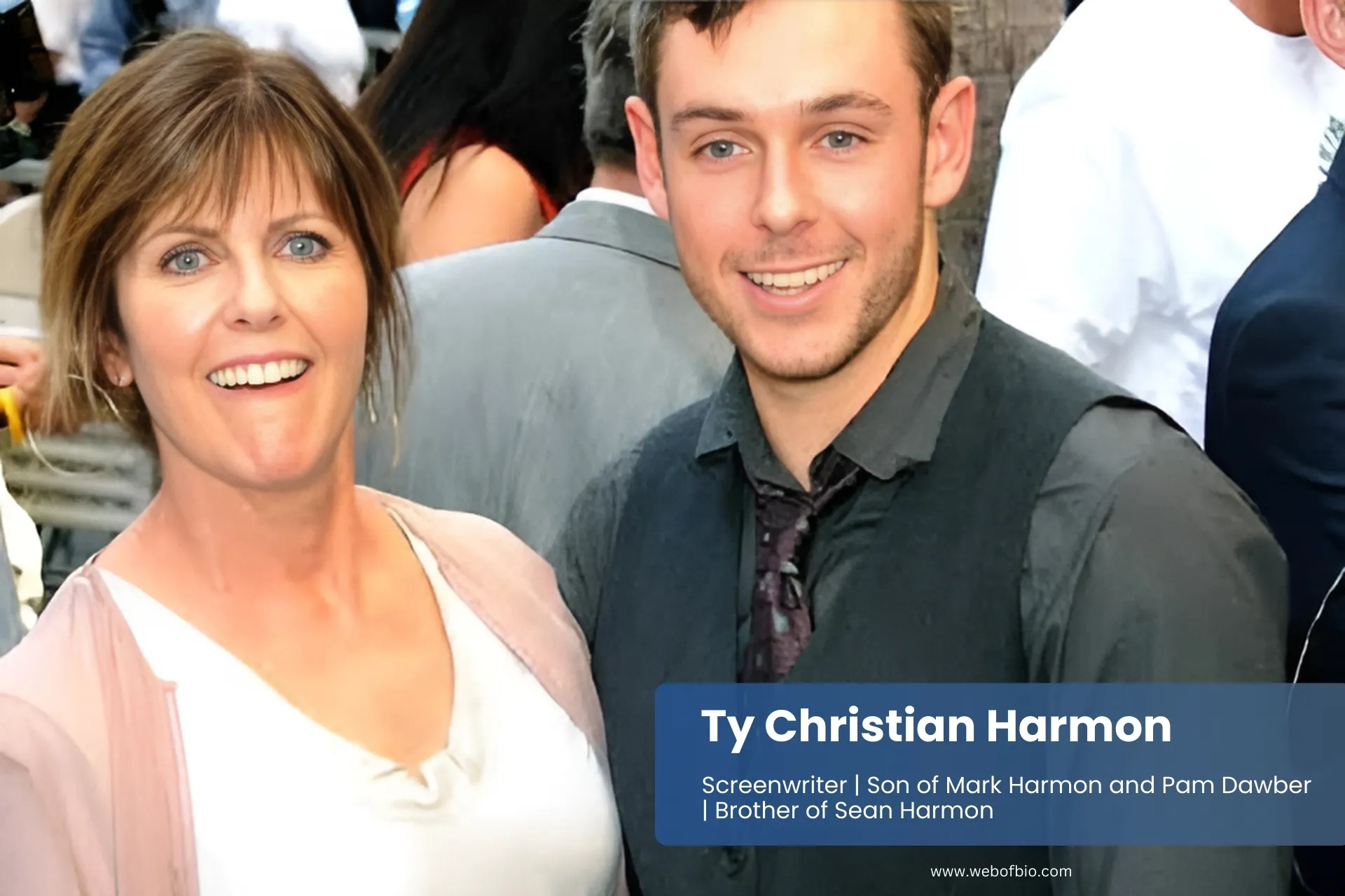Ty Christian Harmon and his mother posing social event.