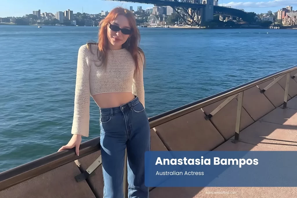 Anastasia Bampos in front of Sydney Harbour Bridge.
