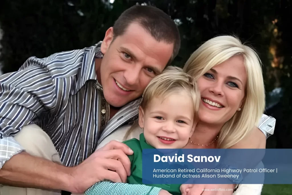 David Sanov and Alison Sweeney family photo, smiling.