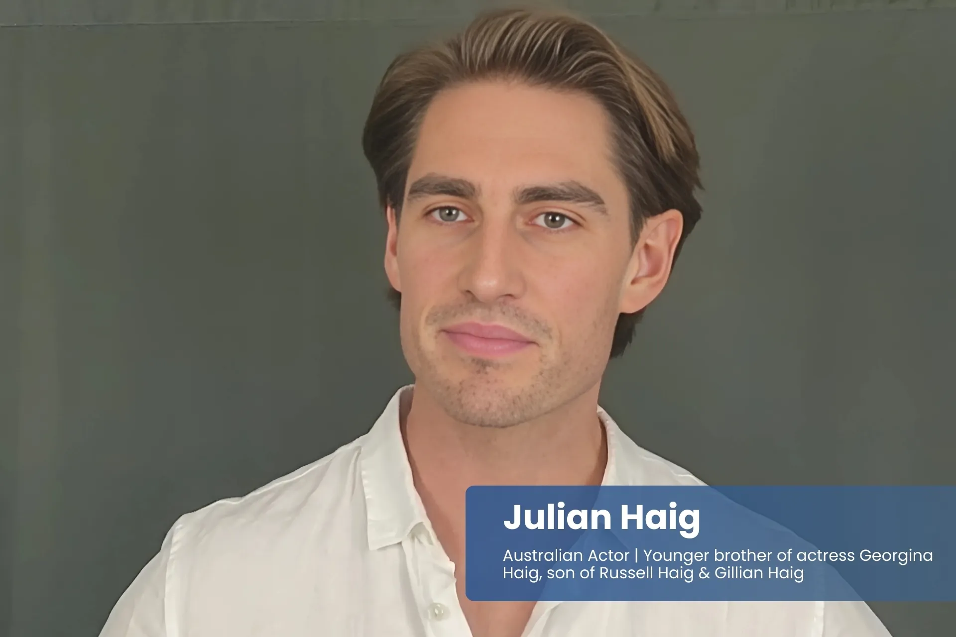 Julian Haig white shirt, facing camera.