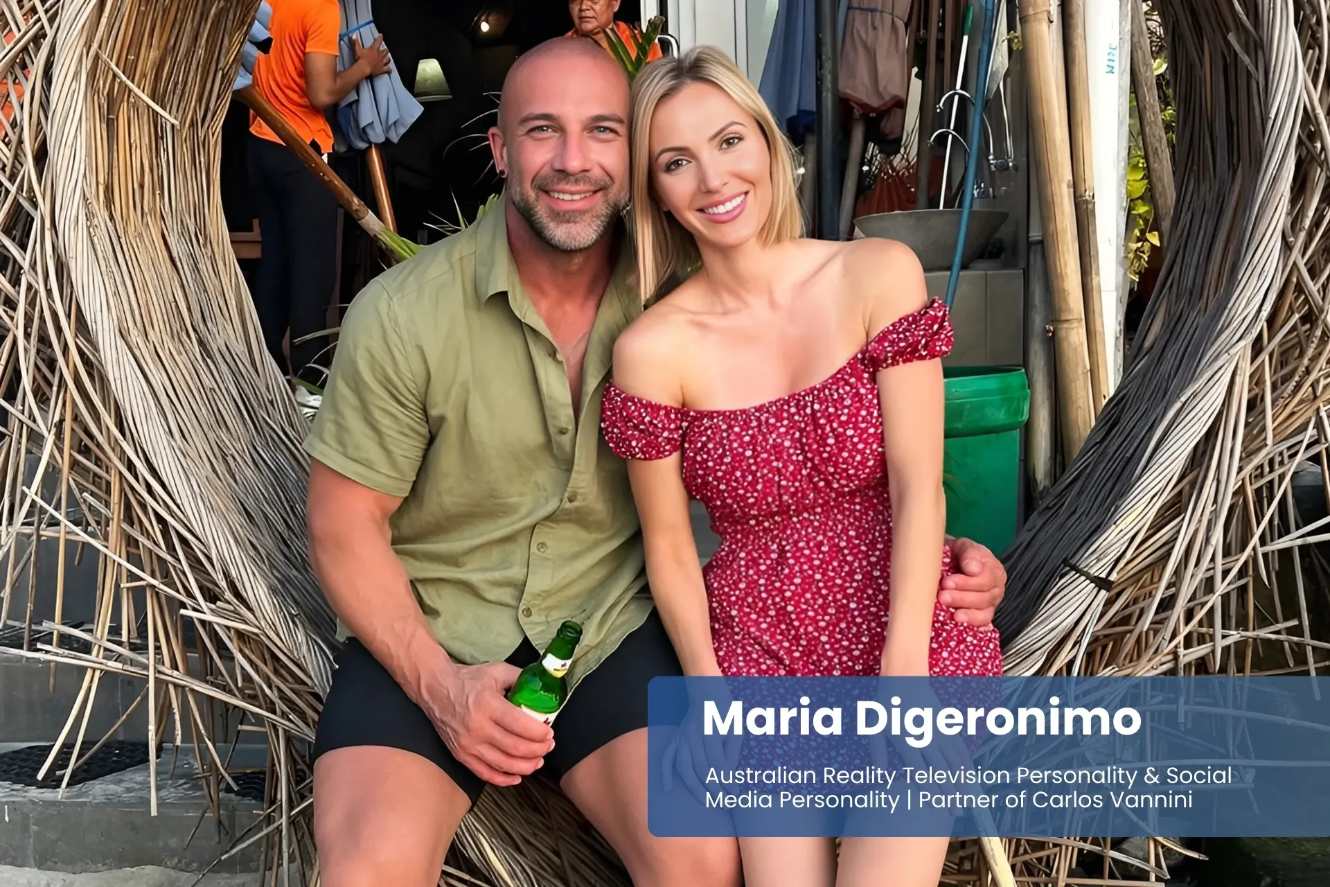 Maria Digeronimo and Carlos Vannini by heart-shaped chair.