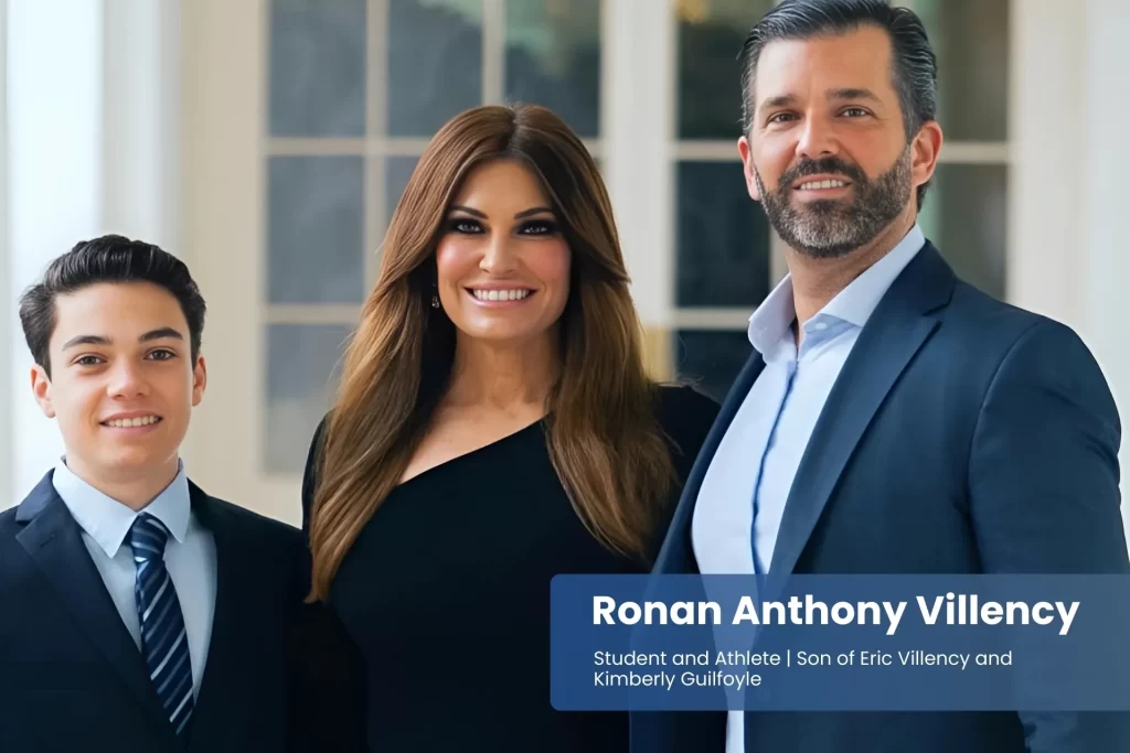 Ronan Anthony Villency, Eric Villency, and Kimberly Guilfoyle posing.