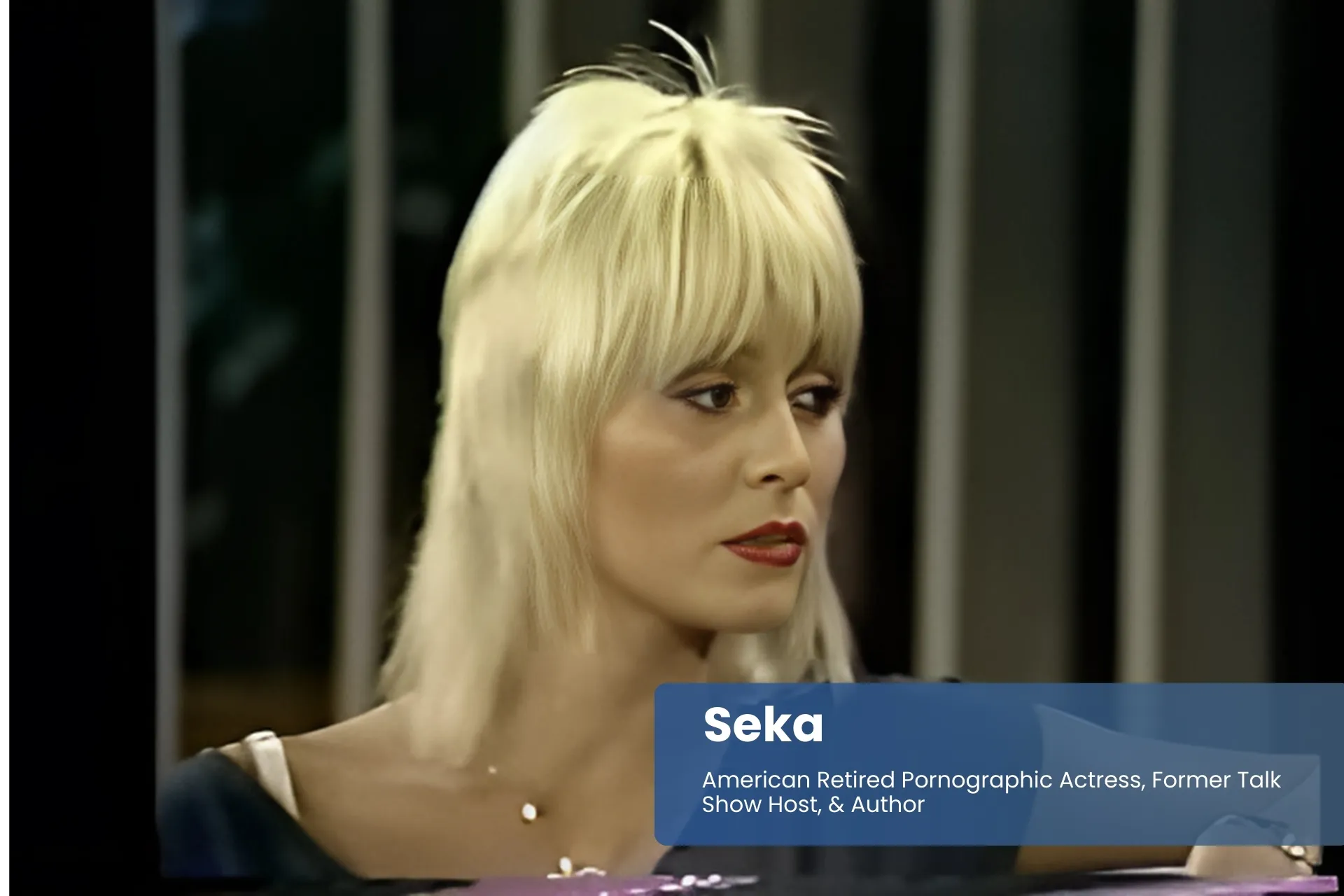 Seka with blonde hair on television broadcast.