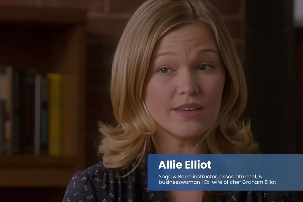 Allie Elliot blonde hair, blue shirt