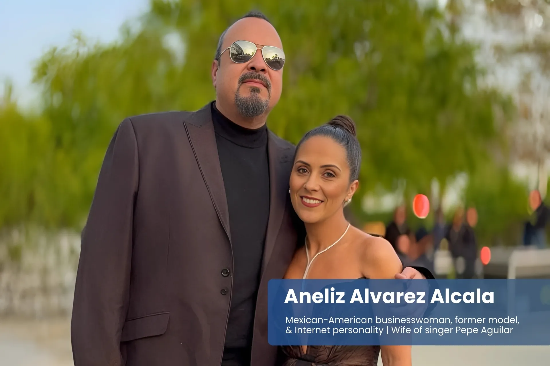 Aneliz Alvarez Alcala and Pepe Aguilar standing together