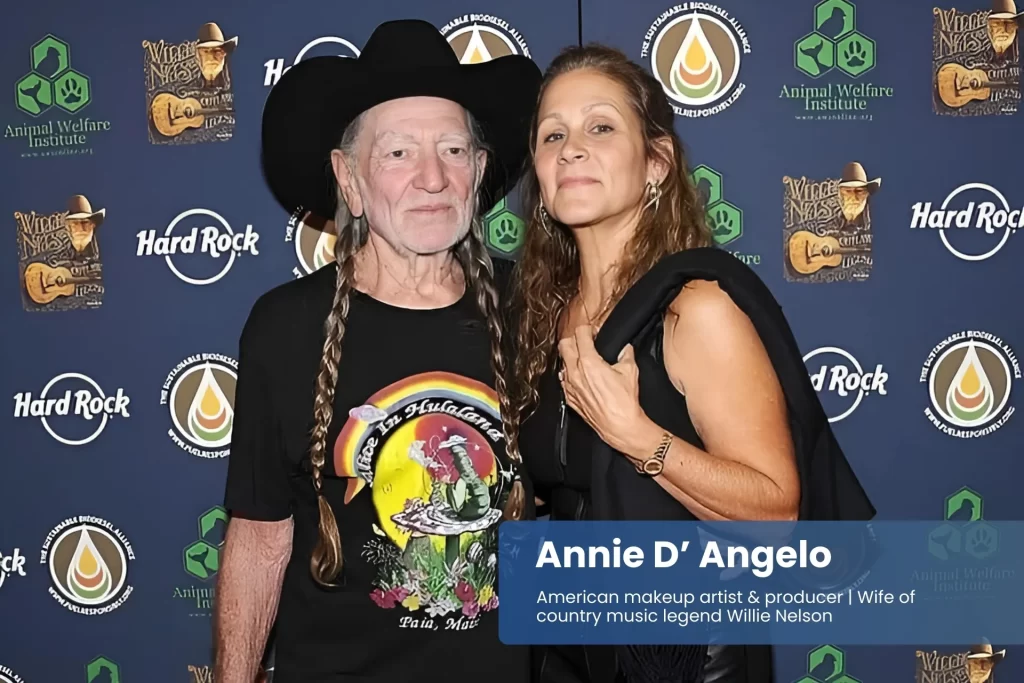 Annie D’ Angelo and Willie Nelson smiling