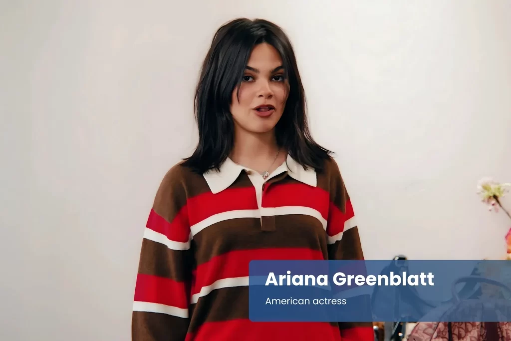Ariana Greenblatt striped shirt, posing