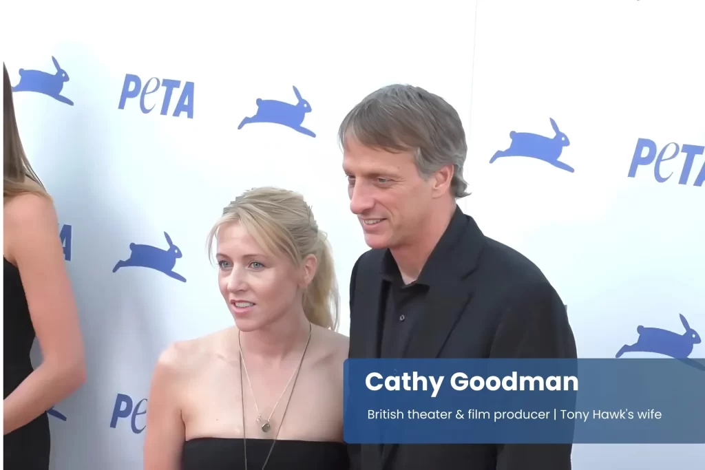 Cathy Goodman and Tony Hawk on red carpet
