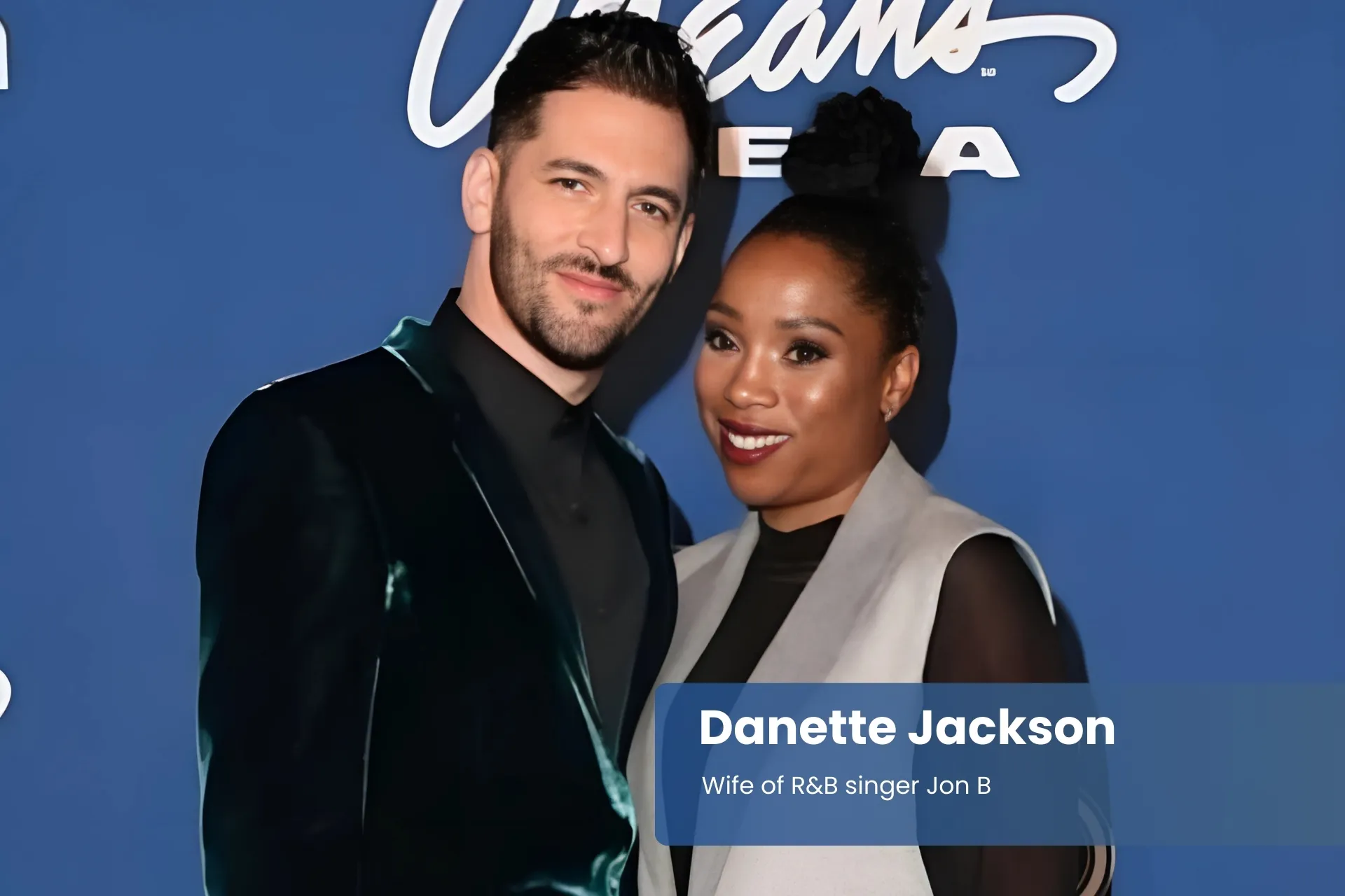 Danette Jackson and husband Jon B velvet attire at the Oscars