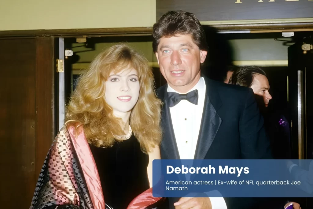Deborah Mays and Joe Namath formal attire, standing and smiling