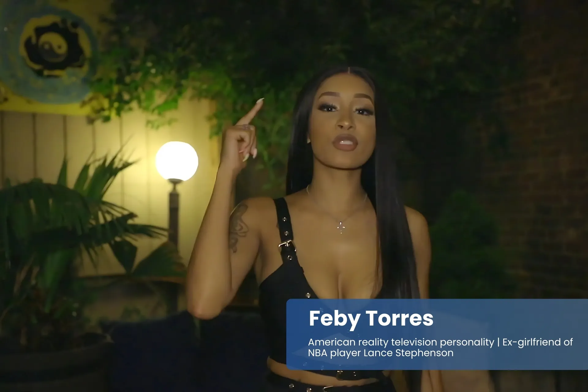 Feby Torres black bra top and pants, posing